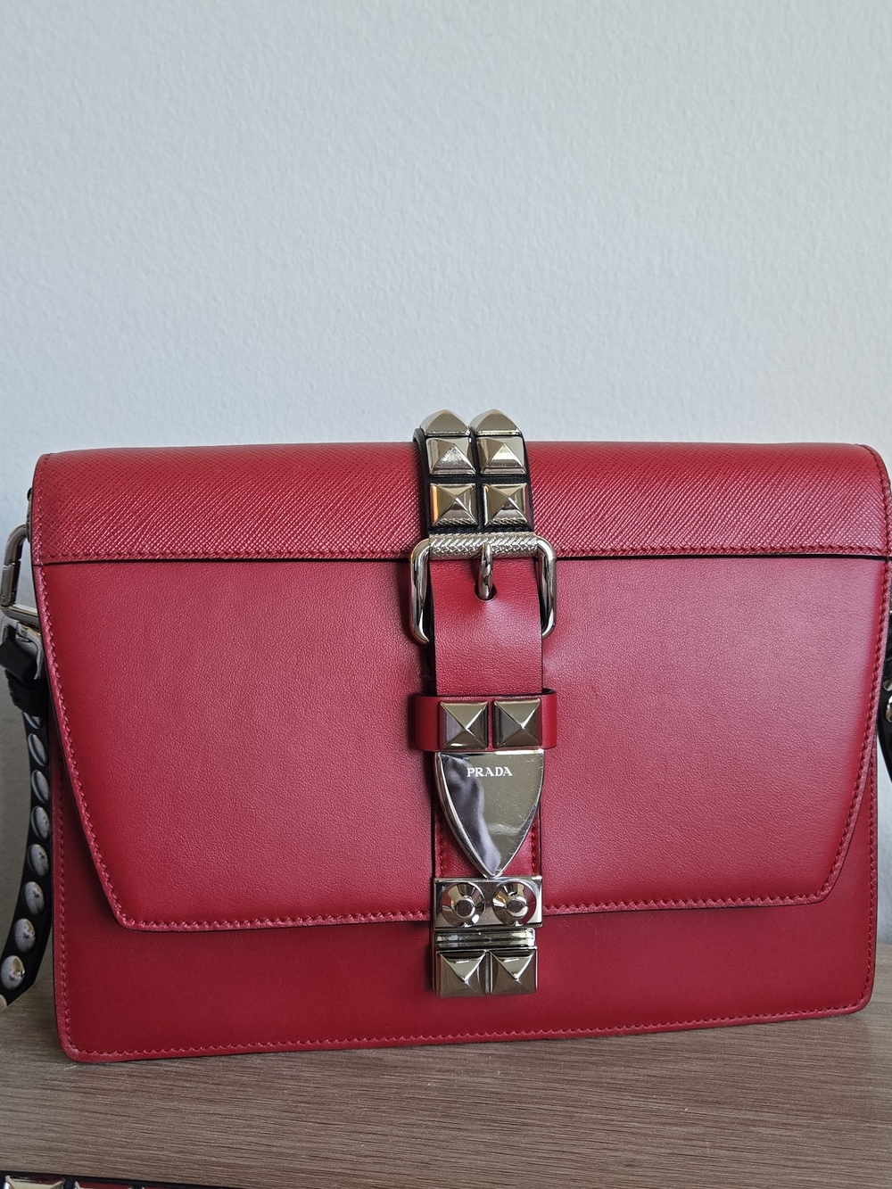 Prada Elektra Red/black Color City Calf+Saffiano Leather Crossbody Bag - Picture 2 of 9